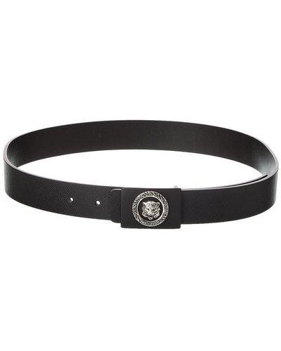 Just Cavalli Tiger Logo Leather Belt - Black