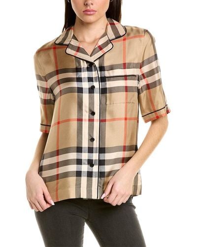 Burberry Vintage Check Silk Pajama Shirt - Brown