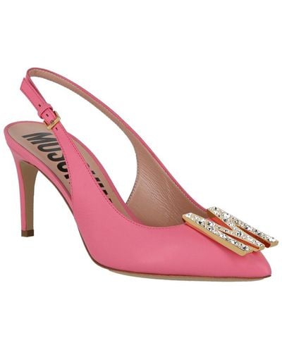 Moschino Crystal-embellished Leather Pump - Pink