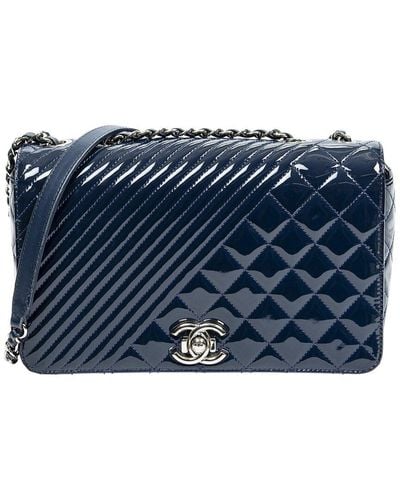 Chanel Quilted Patent Leather Cc Medium Coco Single Flap Bag (Authentic Pre-Owned) - Blue