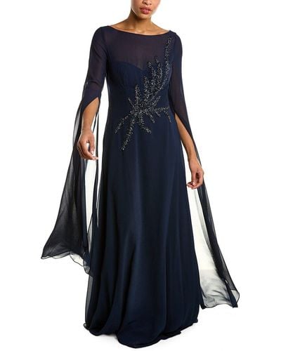 Teri Jon Beaded Crepe Gown - Blue