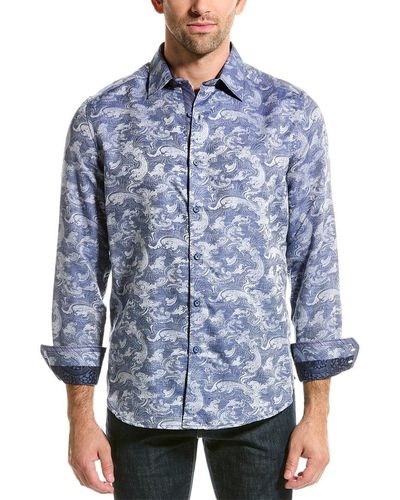 Robert Graham Classic Fit Wave You Linen-blend Woven Shirt - Blue