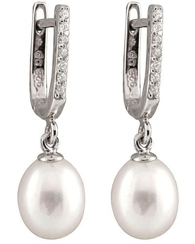 Splendid Silver 7-8mm Freshwater Pearl & Cz Earrings - White