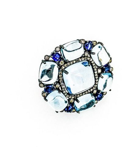Arthur Marder Fine Jewelry Silver 1.52 Ct. Tw. Diamond & Gemstone Ring - Blue