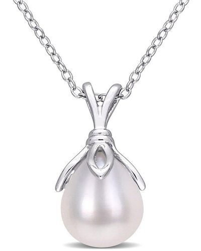 Rina Limor Silver 8.5-9mm Pearl Drop Pendant Necklace - White