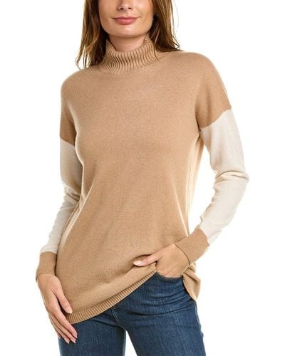 Sofiacashmere Colorblock Cashmere Tunic Sweater - Natural