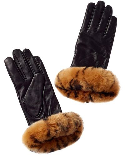Surell Cashmere-lined Leather Gloves - Blue