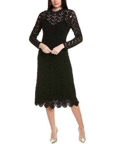 Carolina Herrera Mock Neck Crochet Midi Dress - Black