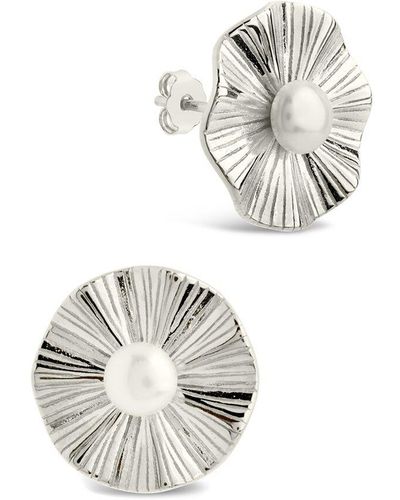 Sterling Forever Silver 5-6mm Pearl Textured Disc Studs - White