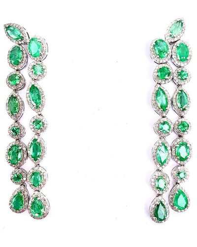 Arthur Marder Fine Jewelry 14k & Silver 10.62 Ct. Tw. Diamond & Emerald Earrings - Green
