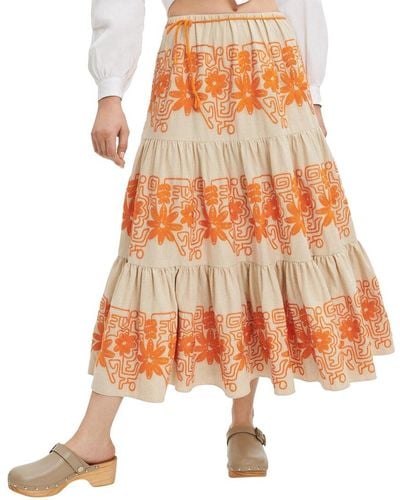 Maje Linen-blend Skirt - Orange