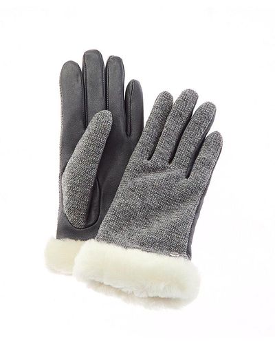 UGG Shorty Leather-trim Wool-blend Gloves - Gray