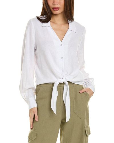 Ellen Tracy Tie Front Linen-blend Shirt - White