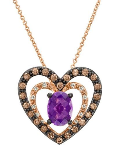 Le Vian Le Vian 14k Rose Gold 1.23 Ct. Tw. Diamond & Amethyst Necklace - Multicolor