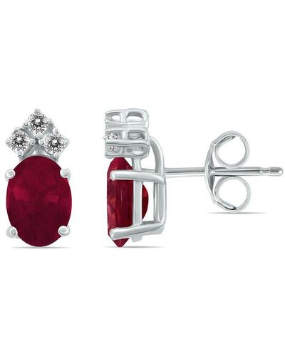 Gemstones 14k 1.30 Ct. Tw. Diamond & Ruby Earrings - White