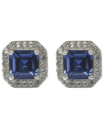 Suzy Levian Silver Diamond & Sapphire Earrings - Blue