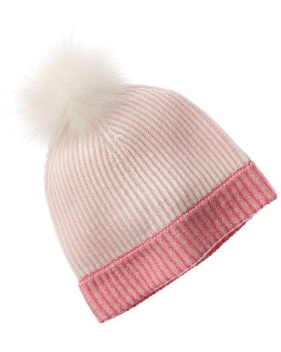 Forte Colorblocked Pompom Cashmere Hat - Pink
