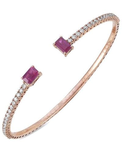 Forever Creations Signature Forever Creations 14k Rose Gold 2.80 Ct. Tw. Diamond & Ruby Flexible Bangle Bracelet - Pink