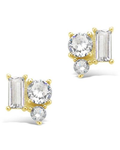 Sterling Forever 14k Over Silver Cz Cluster Studs - White