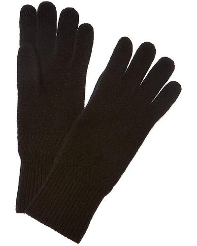 Hannah Rose Herringbone Trim Cashmere Gloves - Gray