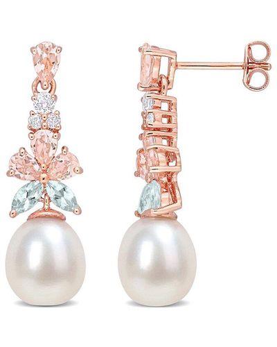 Rina Limor 18k Rose Gold Over Silver 2.22 Ct. Tw. Gemstone 8.5-9mm Pearl Drop Earrings - White