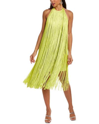 Hervé Léger Fringed Halter Midi Dress - Yellow