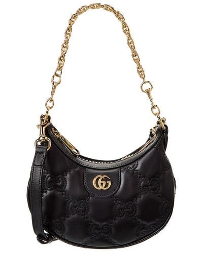 Gucci GG Matelasse Mini Leather Hobo Bag - Black
