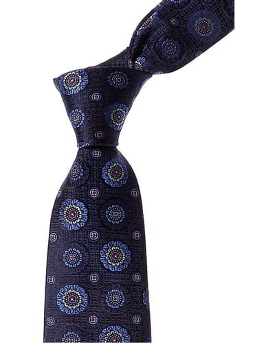 Canali Navy Flower Silk Tie - Blue