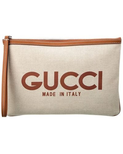 Gucci Print Canvas & Leather Pouch - Brown