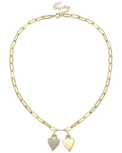 Rachel Glauber 14k Plated Cz Double Heart Necklace - Metallic