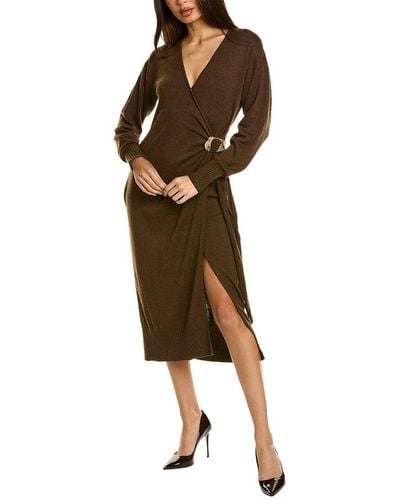 Astr Mazzy Wool-blend Wrap Midi Dress - Brown