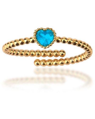 Gabi Rielle Love In Bloom 14k Over Silver Cz Heart X Caviar Bead Ring - White