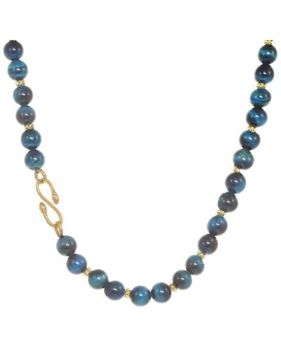 Rachel Reinhardt Jewelry Blue Tiger's Eye Cz Snake Necklace
