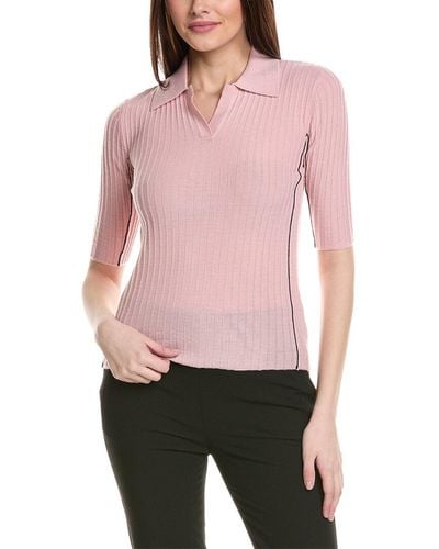 Piazza Sempione Ribbed Wool Polo Shirt - Pink