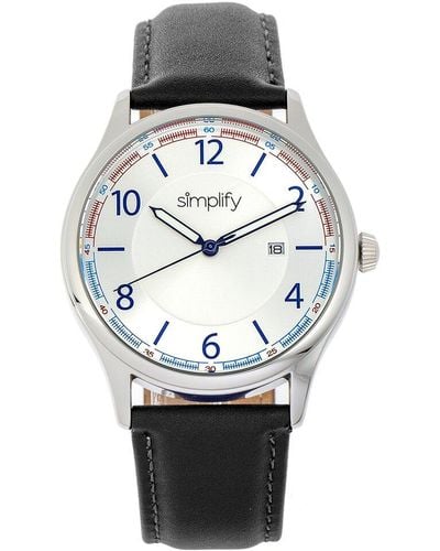 Simplify The 6900 Black Or Blue Or Brown Or Orange Genuine Leather Band Watch - Metallic