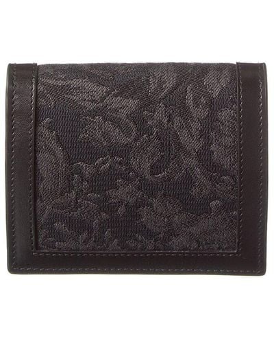 Versace Canvas & Leather Bifold French Wallet - Gray