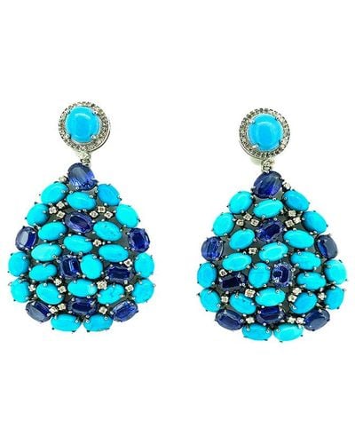 Arthur Marder Fine Jewelry 14k & Silver 0.65 Ct. Tw. Diamond, Turquoise & Kyanite Earrings - Blue