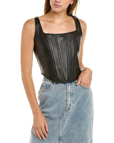 ENA PELLY Leather Bustier Top - Black