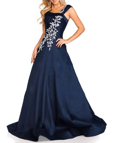 Terani Off-the-shoulder Wrap Waist Dress - Blue