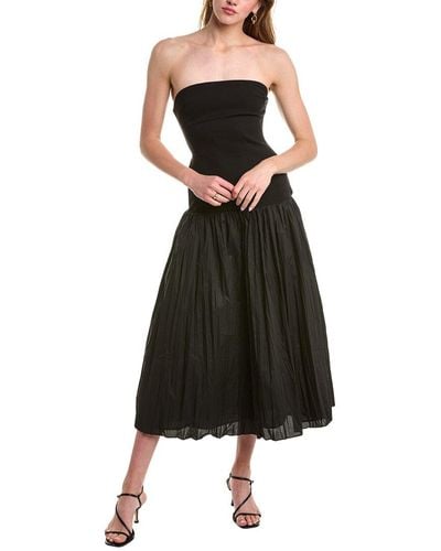 Nicholas Jaxon Drop Waist Broomstick Pleated Midi Dress - Black