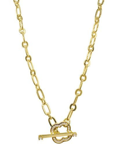 Adornia 14k Plated Crystal Clover Paperclip Chain Necklace - Metallic