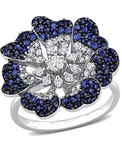 Rina Limor 14k 1.85 Ct. Tw. Diamond & Blue Sapphire Floral Ring