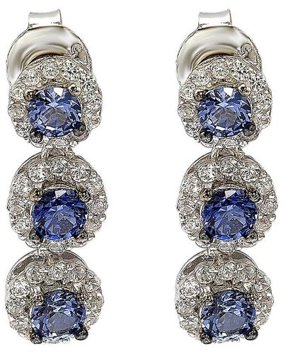 Suzy Levian Silver 1.42 Ct. Tw. Diamond & Sapphire Halo Drop Earrings - Blue