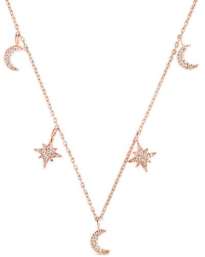 Sterling Forever 14k Rose Gold Vermeil Cz Moon & Burst Charm Necklace - Metallic