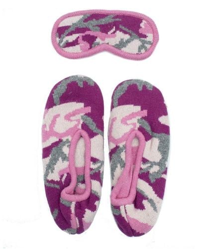 Portolano Ballerina Slippers And Eyemask In Camouflage Design - Purple