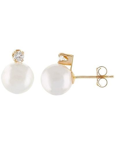 Masako Pearls 14k 0.10 Ct. Tw. Diamond & 7-8mm Akoya Pearl Earrings - Multicolour