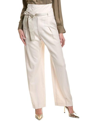 Brunello Cucinelli Foldover Waist Wool-blend Pant - Natural