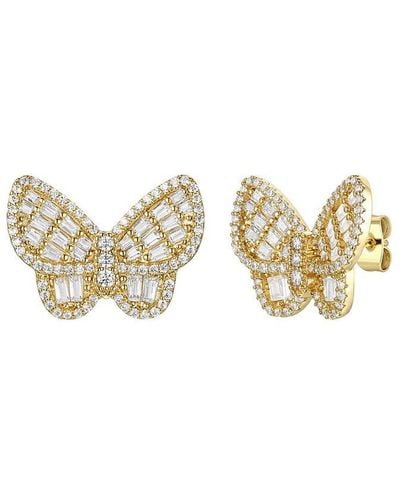 Genevive Jewelry 14k Over Silver Cz Cluster Butterfly Studs - Metallic