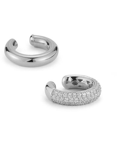 Glaze Jewelry Silver Cz Set Of Cuff Earrings - Metallic