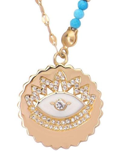 Gabi Rielle Love Is Declared 14k Over Silver Turquoise Crystal Evil Eye Medallion Necklace - Metallic